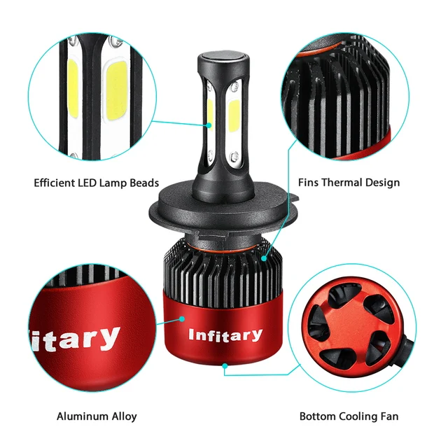 Infitary Car Headllight H7 LED H4 LED Bulb H1 H8 H11 HB3 9005 HB4 9004 9007 72W 8000LM 6500K Fog Light 12V Auto Headlamp Lamps