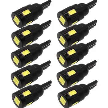 

10PCS White Car 12V LED Clearance Signal Lights T10 W5W 5630 6SMD Error Automobiles Reversing Brake Light Lamp Black Shell