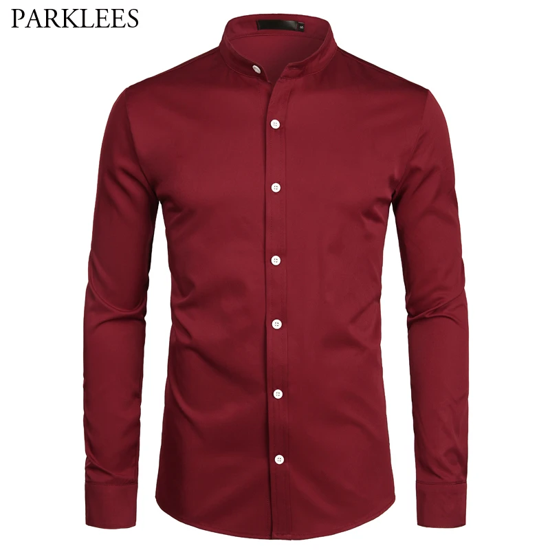 red slim fit dress shirt