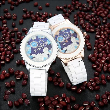 

Fashion Luxury Women Wristwatches Twelve Constellations Scorpio Design Ladies Quartz White Ceramic Strap Watch for Birthday Gift