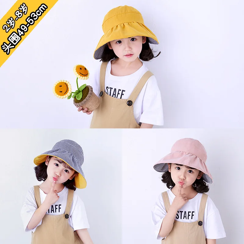 

2 to 8 years old new children's hats private empty hat pure color white and black squares double sunscreen big hat along XA 272