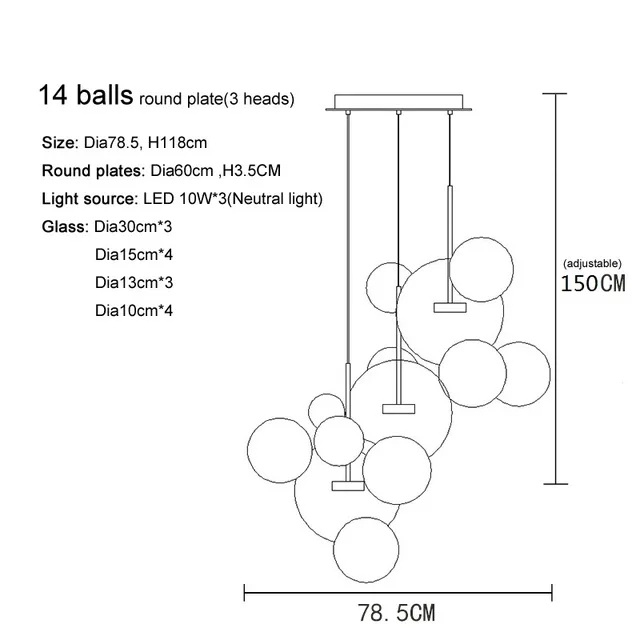 Современный подвесной светильник, светодиодный стеклянный светильник, подвесной светильник для кухни, подвесной светильник, промышленный светильник - Цвет корпуса: 14 balls B style