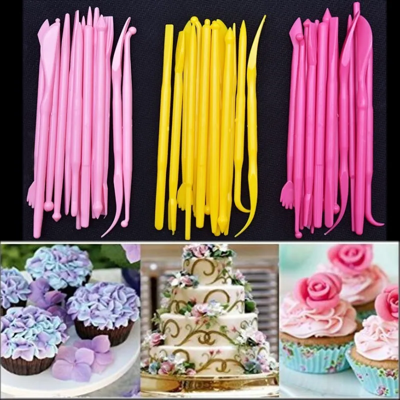

Aprince DIY 14 pcs Plastic Fondant Cake Decorating Tools Mini Fondant Flower Carving Group Tool Clay Soft Ceramic Plastic Knife