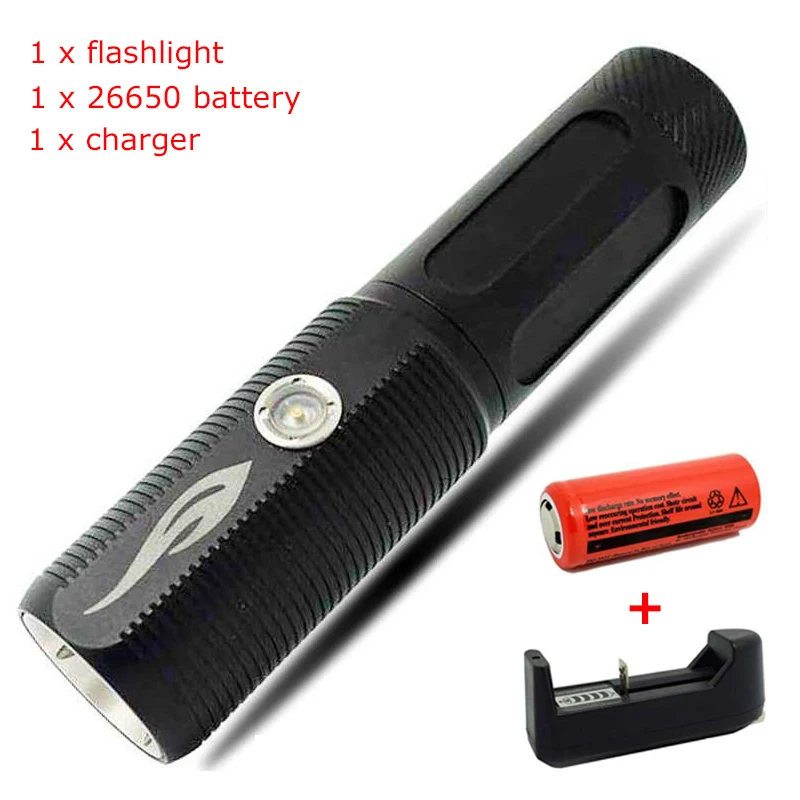 

Rechargeable Flashlight Portable Zoomable Lights 3 Modes 1200LM XM-L2 LED 26650 Flashlight Powerbank Function Led Torch