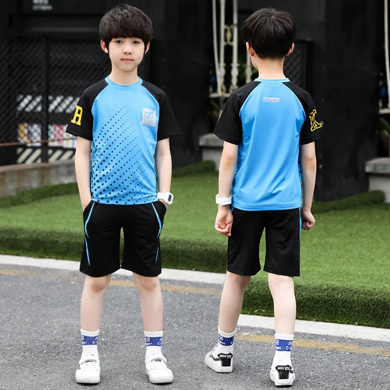 Футбольный костюм комплект детской одежды для мальчиков, летний костюм Детская Спортивная одежда для подростков, одежда для малышей 5, 6, 8, 10, 12 лет - Цвет: blue
