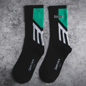Цветные длинные хлопковые носки для скейтбординга с абстрактным узором, модные крутые мужские носки для баскетбола в стиле хип-хоп для пары - Цвет: black