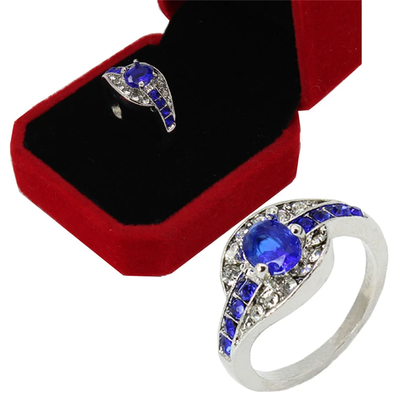 

Unique Jewelry White Gold Filled Wedding Engagement Rings Blue Oval Zircon Stone Ring For Women Men