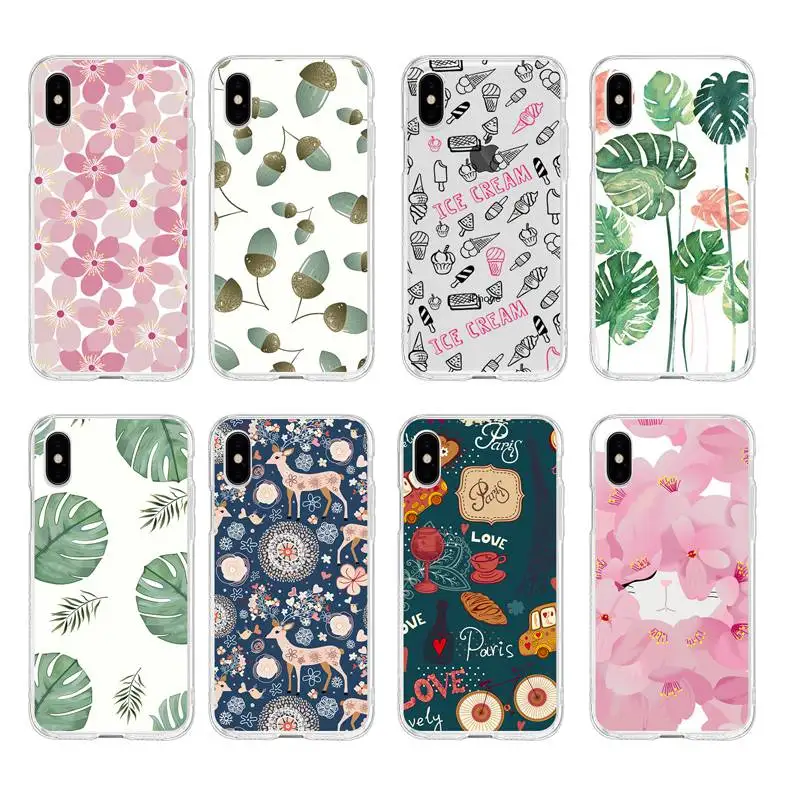 Soft Clear TPU Phone Case Fashion Vintage Floral Rose Flower Fundas For iPhone 6 6S Plus 7 7Plus 8Plus X 5s 4s C033 | Мобильные