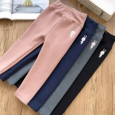 

2-7Y Girls Pants with Fleece Baby Girl High Waist Belly Protect Leggings Kids Winter Thicken Velvet Warm Pants Children Trousers