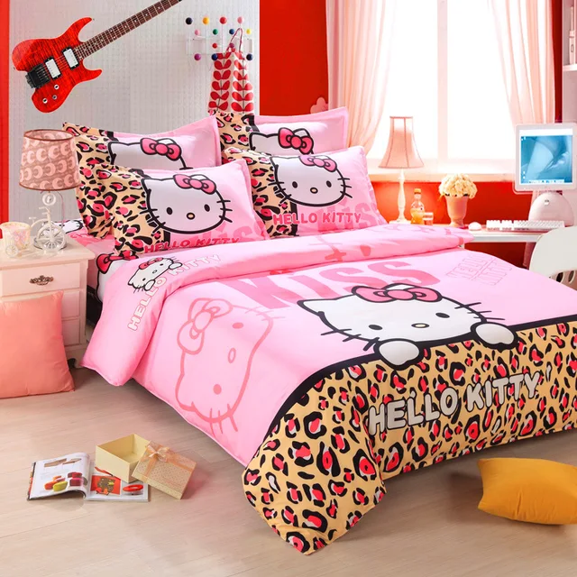 home textiles brand logo hello kitty bedding set children cartoon hello kitty flannel sheets