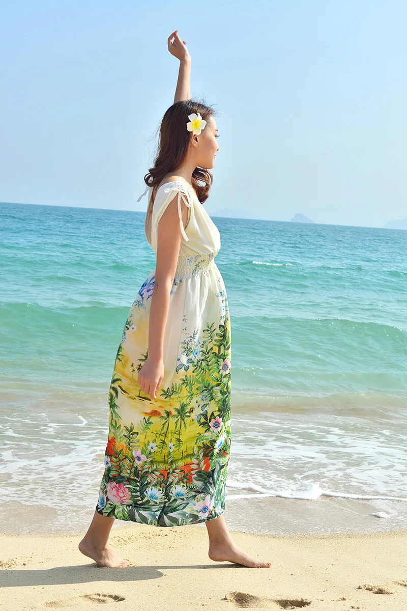 Летние Длинные Boho ремень Floral Maxi Dress