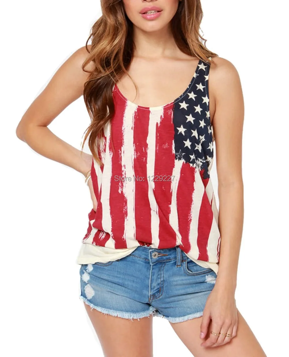 American Flag Tank Top USA Patriotic Women's Sexy Biker Vest Teesin