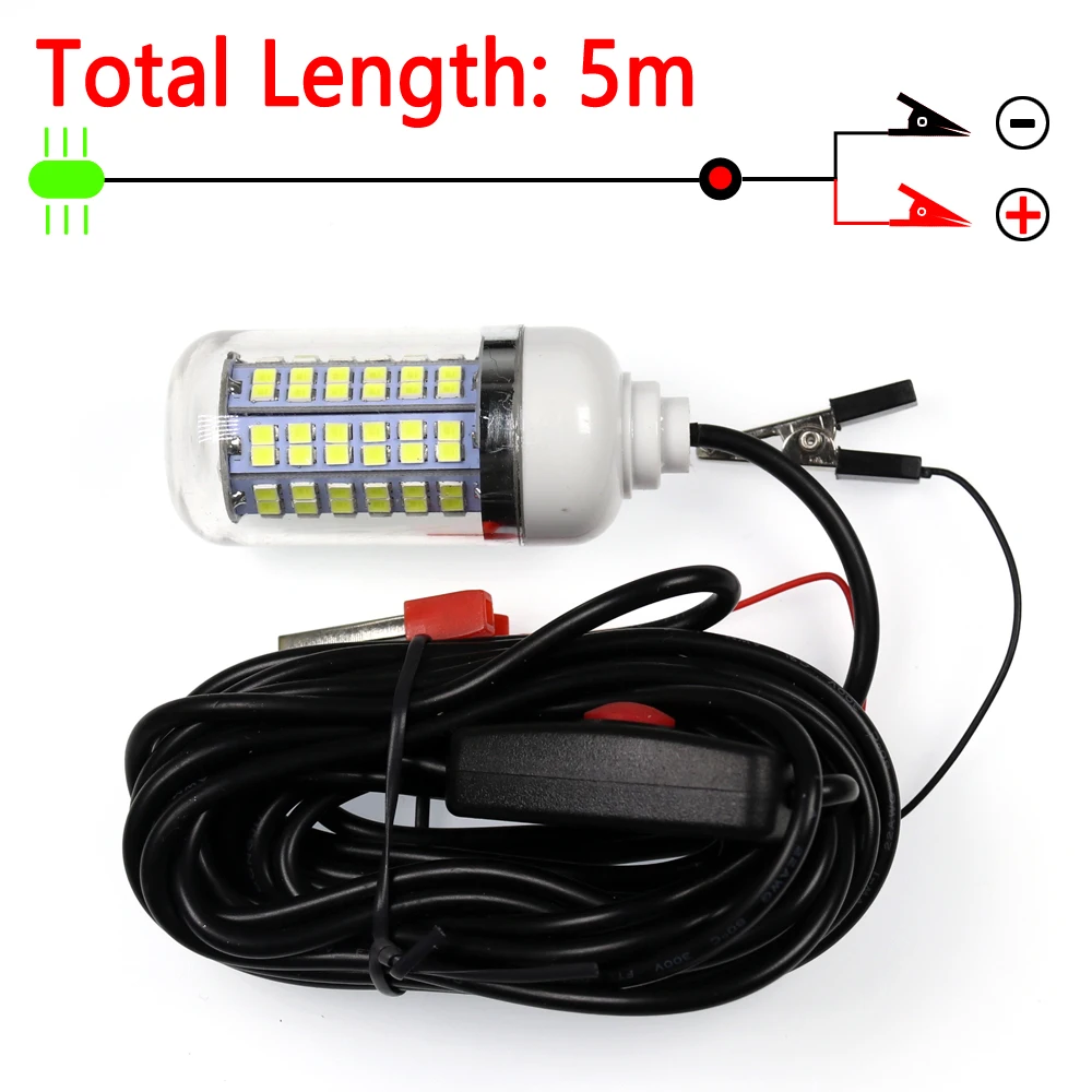 

12V 15W 5m line Waterproof Fish Attracting Light Fish Lamp Squid Fishing Outdoor Camping Lights Green White Yellow