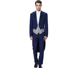 (Jacket+Vest+Pants) 2017 New Long Mens Suits Blazer terno Royal Blue Groom Suit Tailcoat wedding suits for men Tuxedos Prom Wear