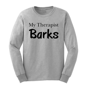 

Loo Show Mens Dog Lover Gift My Therapist Barks Long Sleeve T-Shirts Casual Men Tee