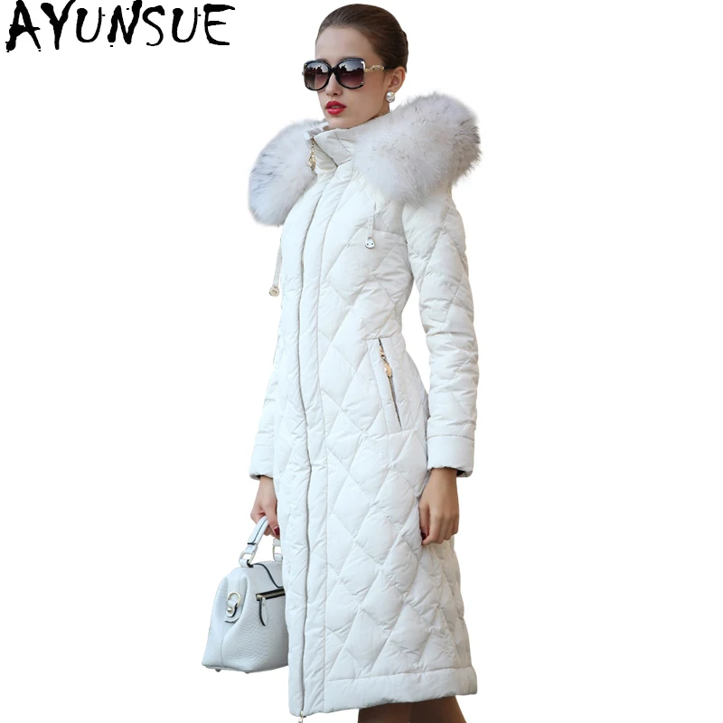 AYUNSUE 2018 Women's Down Jackets Winter Coat Female Jacket Real Raccoon Fur Collar Coats Long Outerwear manteau femme WYQ803