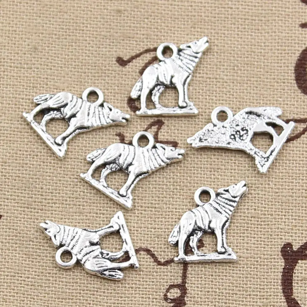

30pcs Charms howling wolf 15x15mm handmade Craft pendant making fit,Vintage Tibetan Silver,DIY for bracelet necklace