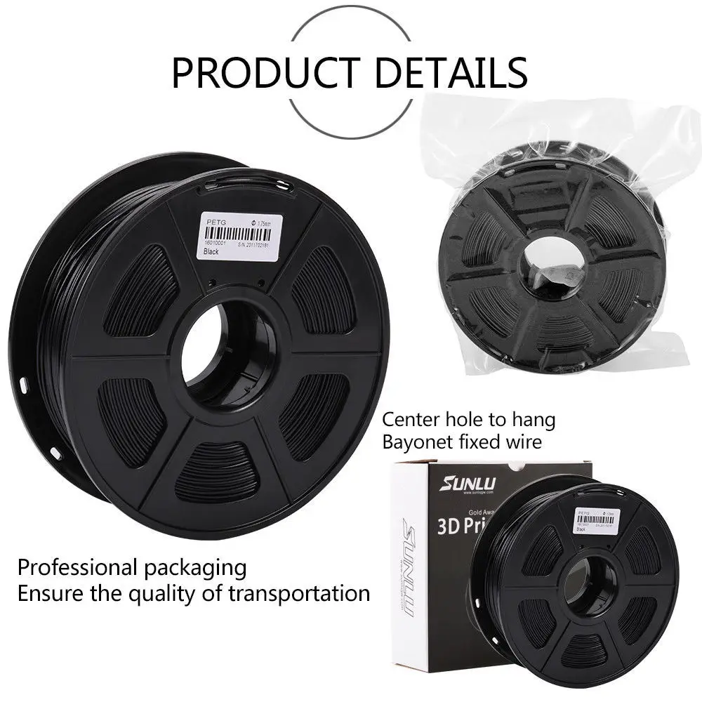 DIY Рисование подарок PETG 3D принтер нить 1 75 мм 1кг/2.2LB Катушка черный ПЭТ Материал