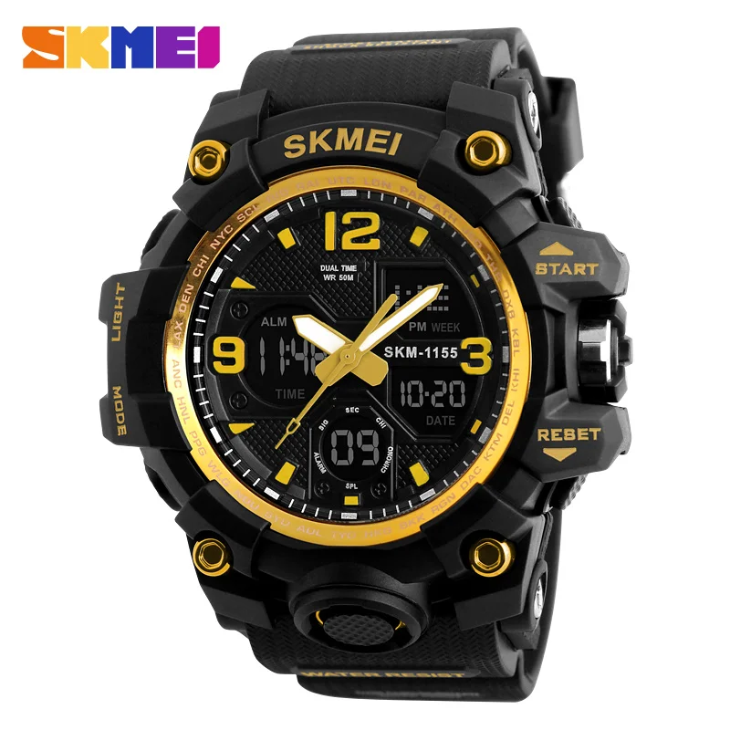

SKMEI Outdoor Sport Watches Men Large Dial Digital Multiple Time Zone Watch 50M Waterproof EL Light Alarm Wristwatches 1155B