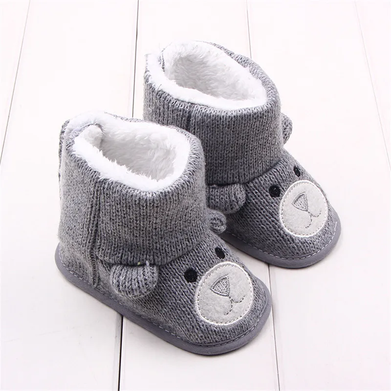 Детские зимние ботинки для малышей; обувь для новорожденных с милым медведем из мультфильма; обувь для маленьких мальчиков и девочек; обувь для первых шагов; очень теплые зимние ботинки - Цвет: Серый