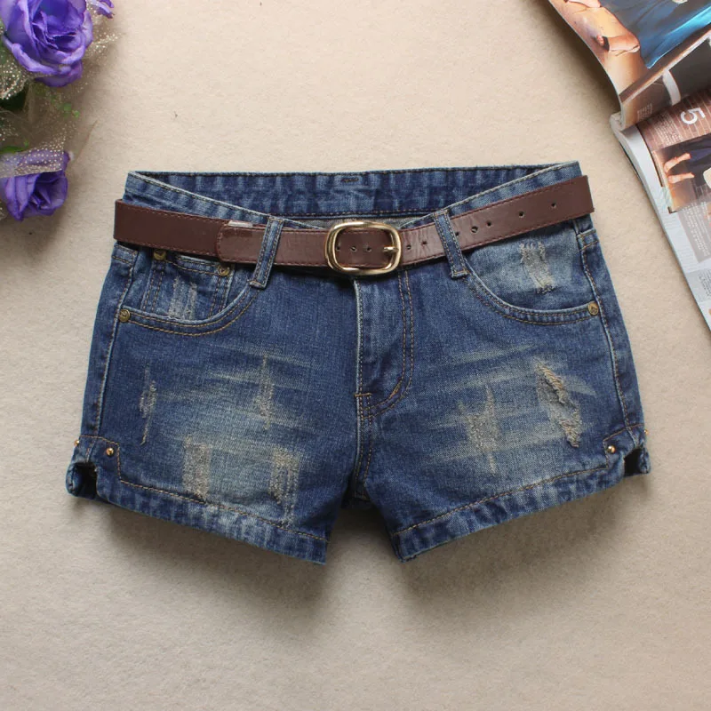 LAUWOO летние женские винтажные джинсовые шорты темно-синие джинсы с заклепками шорты с низкой талией шорты без пояса