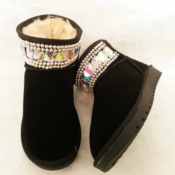 

Hot sale winter women boots sheep fur bows diamond snow boots waterproof women snow boots diamond sheepskin boots free shipping