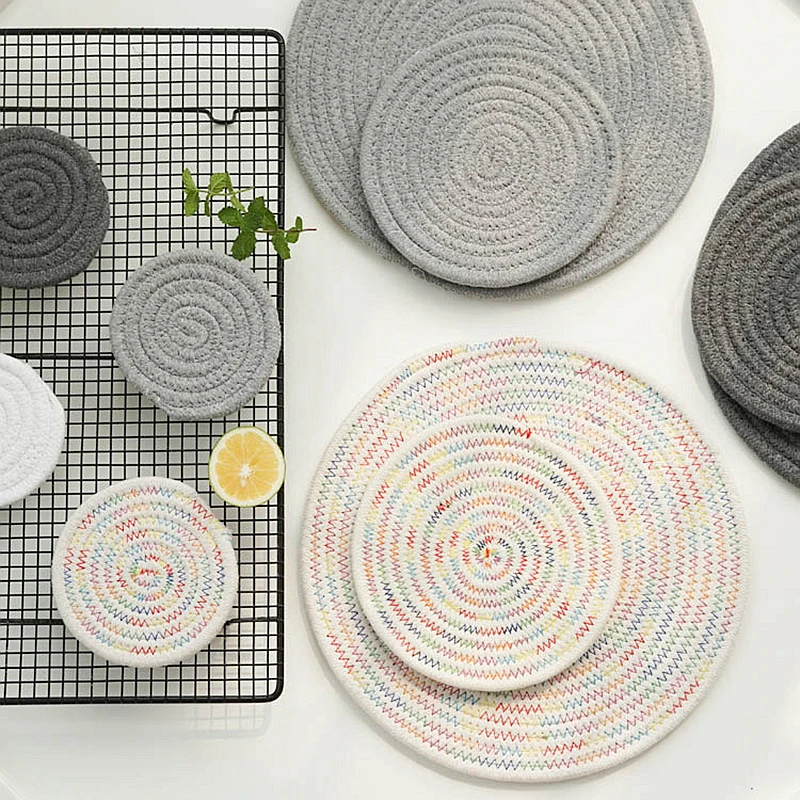 

Set of 4 Japanese Cotton Thread Dining Table Mat Heat Resistant Non-slip Cup Mat Household Supplies Cup Pad Coaster