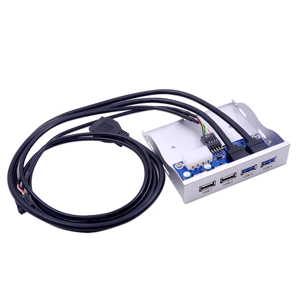 MJTEK серебристый 4 порта USB 2,0 USB 3,0 концентратор Передняя панель кабель 20Pin сплиттер внутренний комбинированный адаптер для рабочего стола 3,5 ''флоппи-отсек