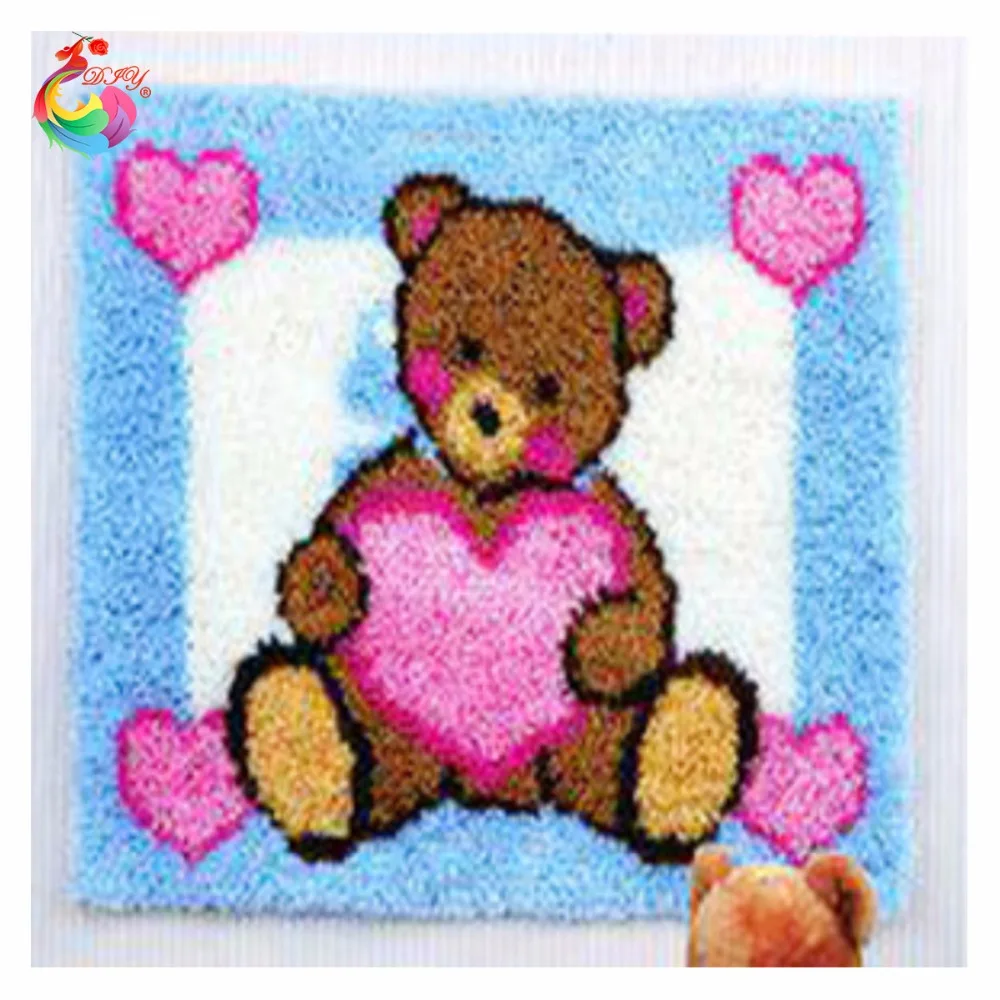 New Handmade Unfinished Embroidery Pillowcase Latch Hook Cushion Kits Animals Bear DIY Needlework Crocheting Kit Rug Yarn | Дом и сад