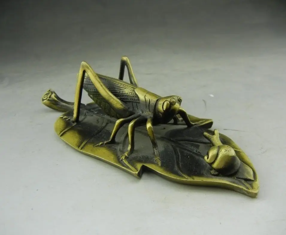 

671105225++Chinese bronze Statue - leaf /grasshopper/ snail