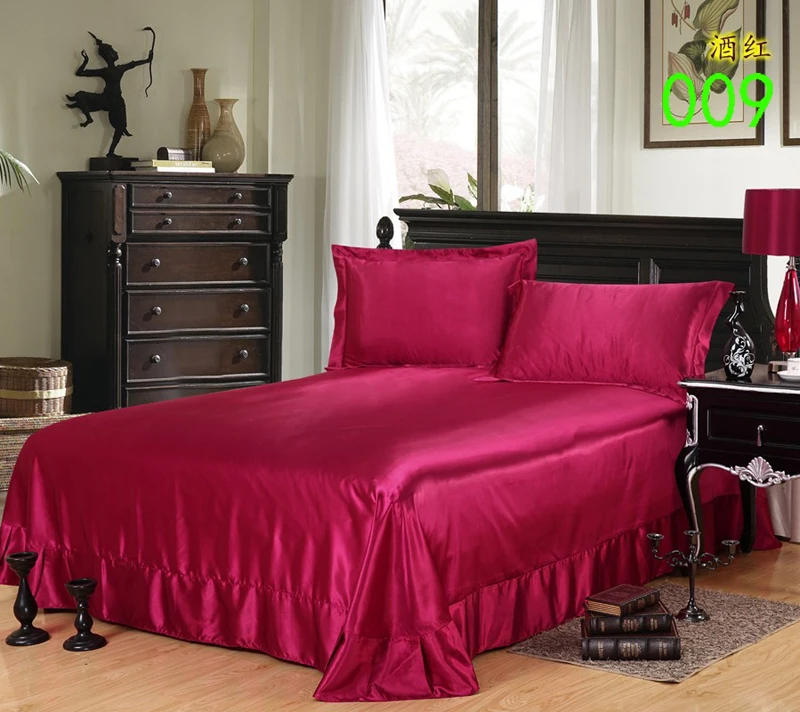 Wine Red Tribute Silk King 1Pcs Sheets Flat Bed Sheet Bedsheet