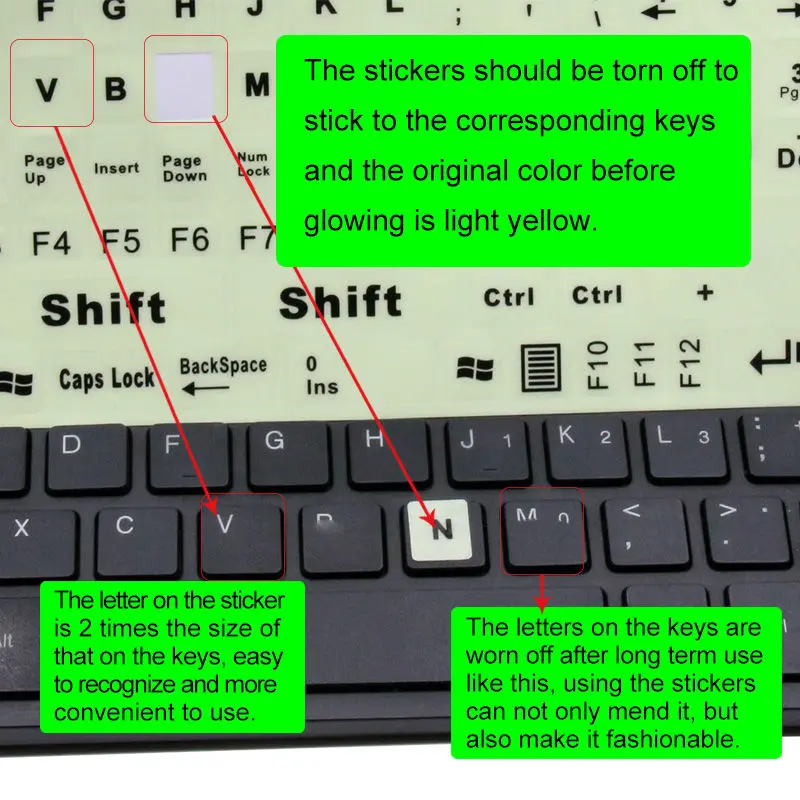 SR светящаяся английская полноразмерная наклейка на клавиатуру светится в темноте заглавные буквы наклейка с 2 шрифтами