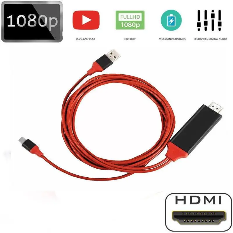 1080P видео адаптер телефон к телевизору HDMI HD tv AV USB кабель 6 футов 8 Pin для iPhone XS MAX XR X 7