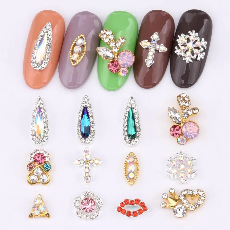

10pcs Rhinestones Glass gemstone 3D Nail Art Decorations,Alloy Water drop snowflake cross Charms,Nails glamour Nail Su LH214-225