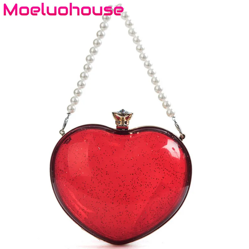 

Moeluohouse Women Mori Girl Shoulder Messenger Crossbody Bag Handbag Tote Hasp Heart Shape Pearl Chain Korean Style PU Fashion