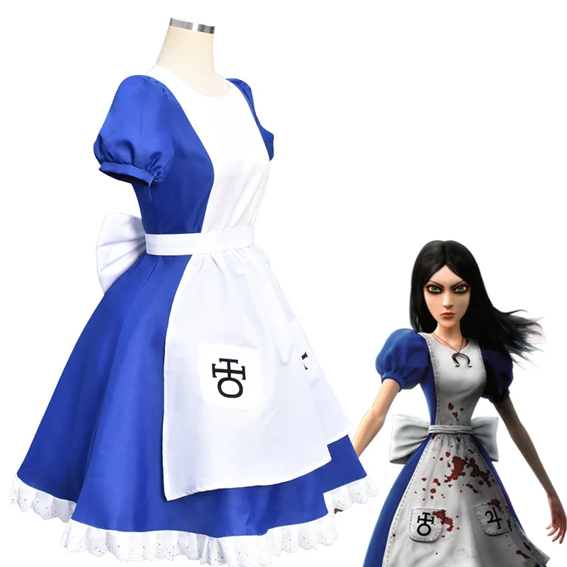 Игра Alice Madness Returns косплей костюм Хэллоуин Карнавальная Униформа синий платье горничной Ресторан слуга наряд индивидуальный заказ