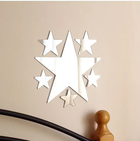 

MEYA Set of 6 Star mirror wall sticker, 30CM decorative acrylic removable wall stickers for children's room deco