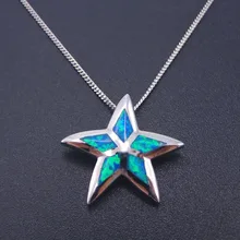 Стиль голубой огненный опал стерлингового серебра 925 Подвеска в виде звезды Подвески с 18 дюймовая цепочка Горячая онлайн для женщин