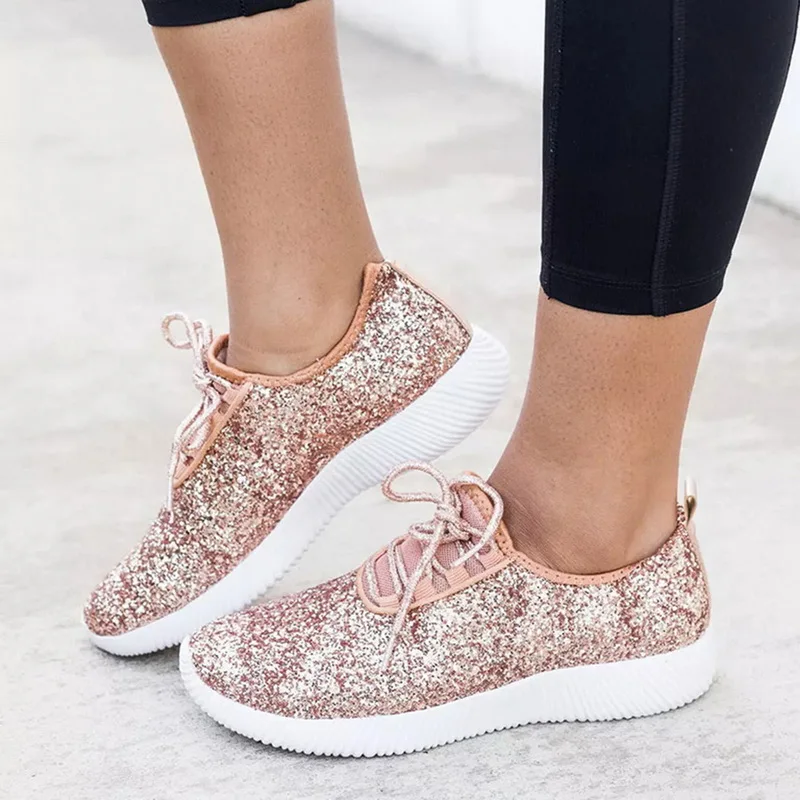 

WENYUJH Vulcanized Shoes Women Casual Shoes Women Glitter Sneakers Bling White Sneakers Lace-up Sparkly Shoes zapatos mujer 2019