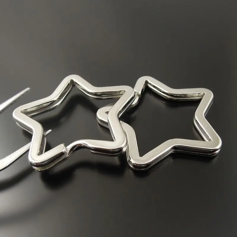 12PCS Metal Silver Five pointed star Keychain Keyrings Women Men