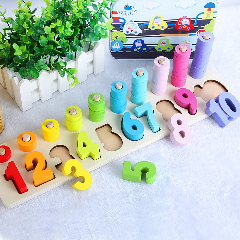 Wooden Montessori Early childhood Educational Toys Chinese Color abacus number shape building blocks toys for children Gifts 200 sets of wooden pile two scenes bottled blocks children s early childhood educational toys