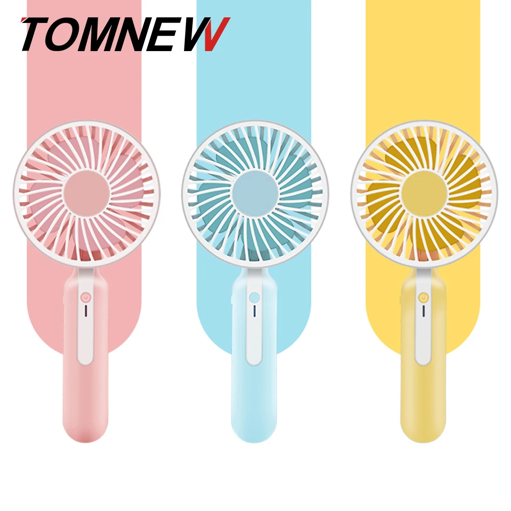 

TOMNEW Mini Portable Fan 1200mAh USB Rechargeable 3 Speed Strong Wind Handheld Stand Table Cooling Fan 2018 New for Home Office