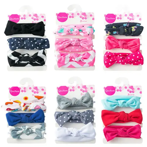 

Pudcoco Baby Kid Toddler Turban 3pcs Headband Set Hair Band Bow Cotton Accessories Headwear