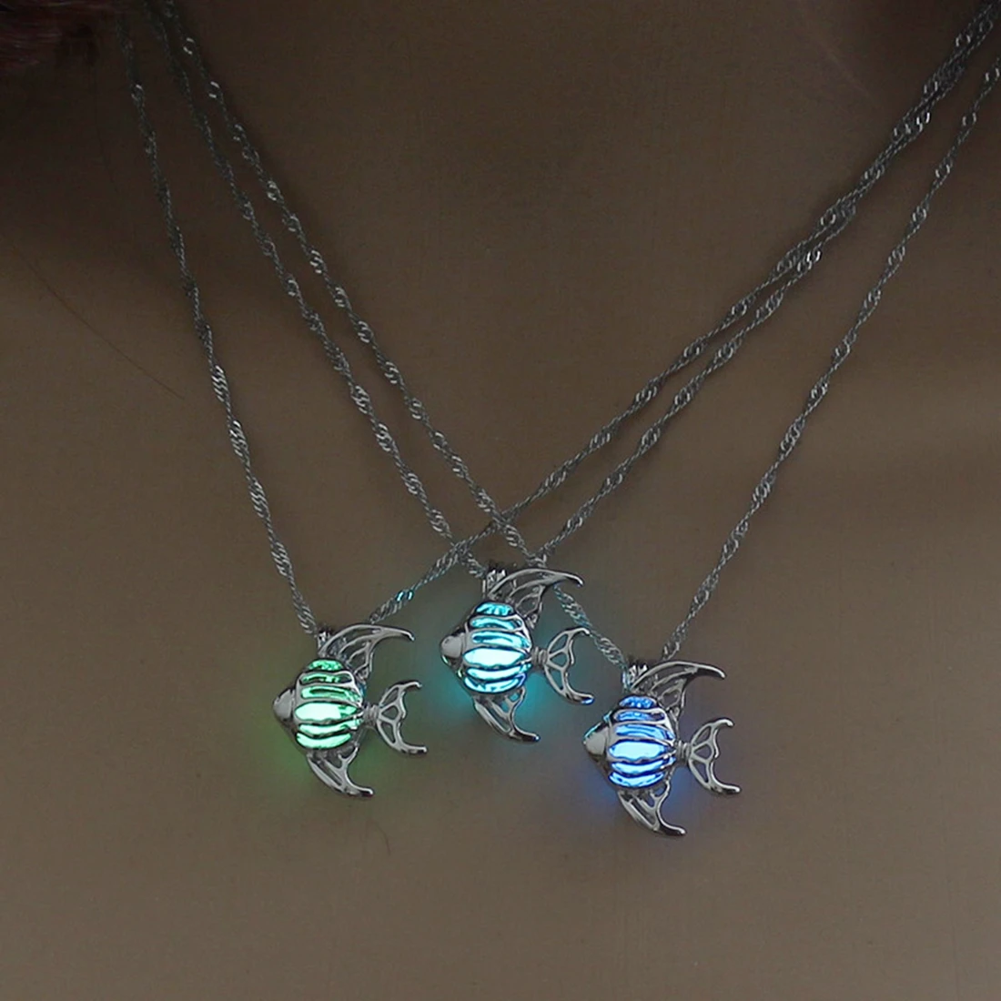 

Cute Fish Pendant Necklace Luminous Jewelry Locket 3 Colors Choker Glowing in the Dark Valentines Day Gift