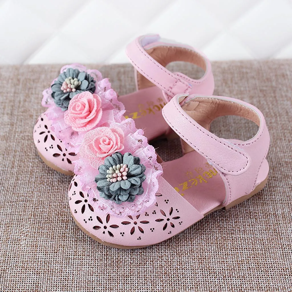 Toddler Infant Kids Baby Girls Cute Pearl Hollow Flower Princess Sandals Shoes