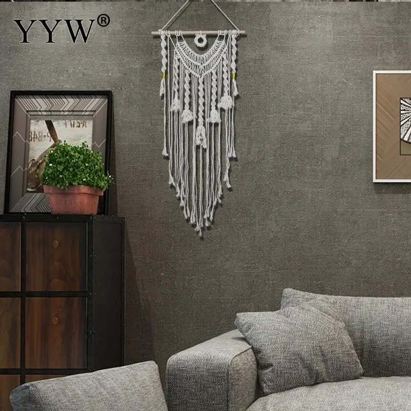 

2pcs New Hand Knotted Macrame Wall Art Handmade Cotton Wall Hanging Tapestry With Lace Fabrics Bohemian Wedding Decorations