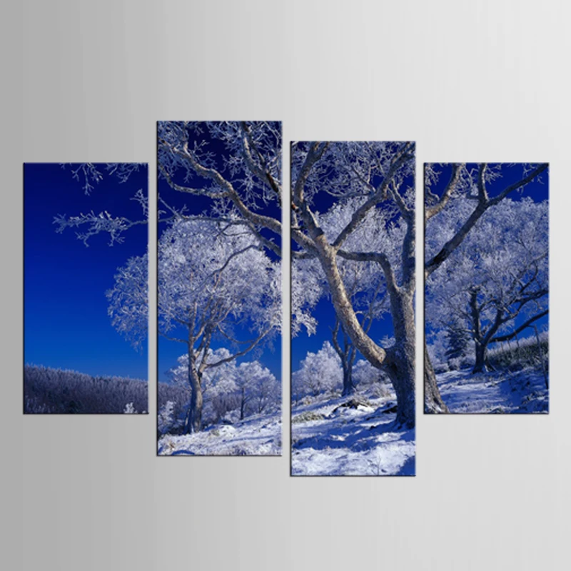 

4 pieces / set Wall Art Blue Sky Snowy Mountain Canvas Prints The Paintings On The Wall Landscape Paintings Home Decoration