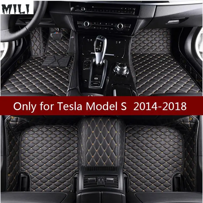 

Mili mat leather car floor mats for Tesla Model S 2014 2015 2016 2017 2018 Custom foot Pads automobile carpet car covers