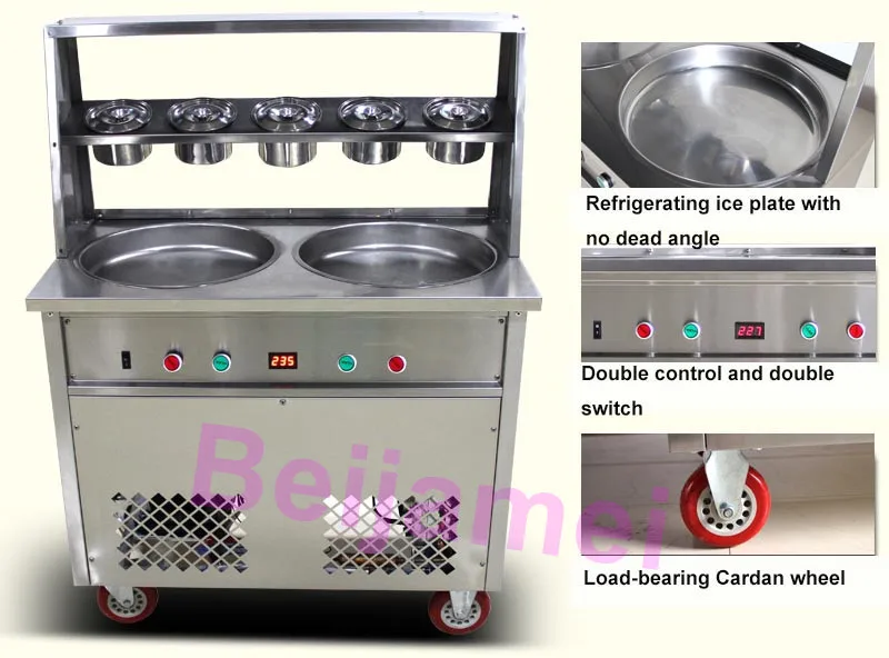 Коммерческая двойная круглая сковорода для жареного льда тайская мороженого