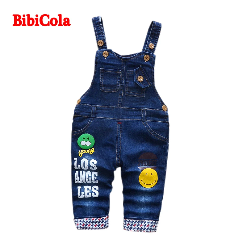BibiCola leisure pant for children boy strap pants kids denim letter